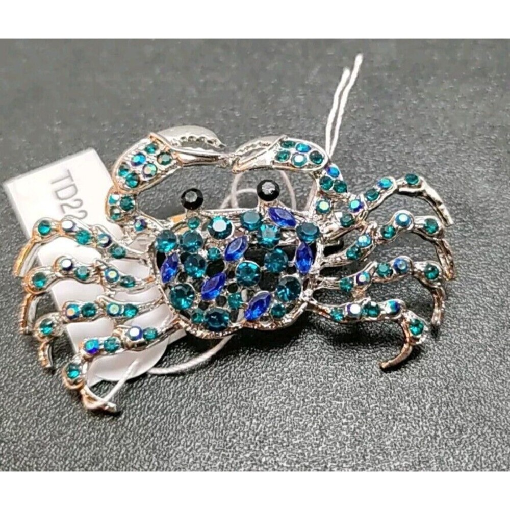 Sparking Blue Rhinestone Crab Brooch Pin Ocean Beach Animal Sea Brooch Pin Gift